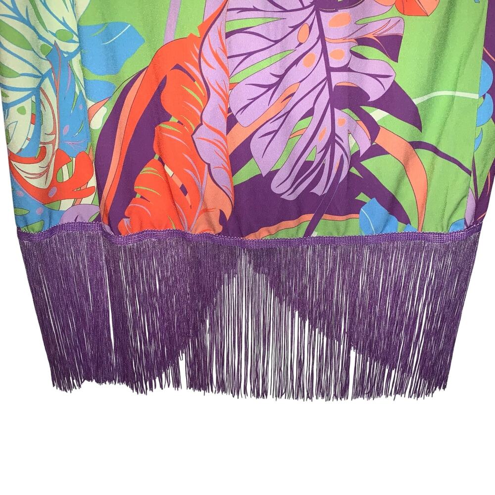 Boston Proper Cabo Leaves Print Fringe Skirt sz M - Picture 8 of 10